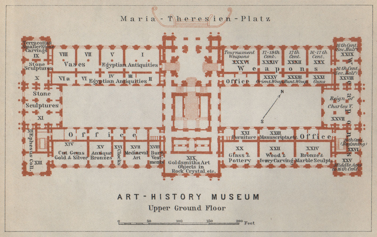 Kunsthistorisches/Art History Museum Wien Vienna. Floor plan. SMALL 1929 map